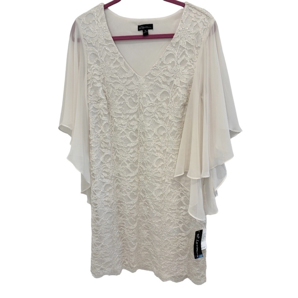 S. Levine Off-White Sparkle Lace Chiffon Sleeve Formal Dress Size 12 NWT
